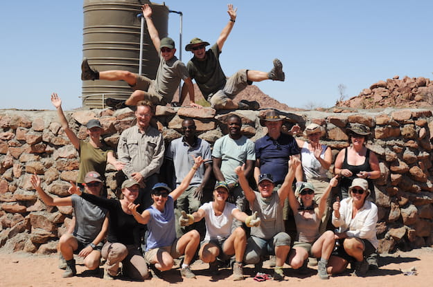 Volunteers in Namibia building a wall for construction projects